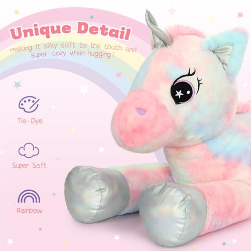 Image of BENINY 43in Giant Unicorn Stuffed Animal Plush Toy, Big Rainbow Cuddly Toys for Girls, Large Birthday Gifts Bedroom Decor