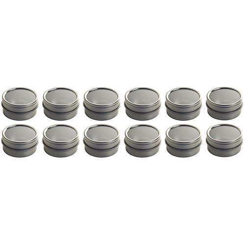 JUVITUS Silver Metal Steel Tin Flat Container with Tight Sealed Clear Lid - .25 oz (12 Pack) - Thumbnail 3
