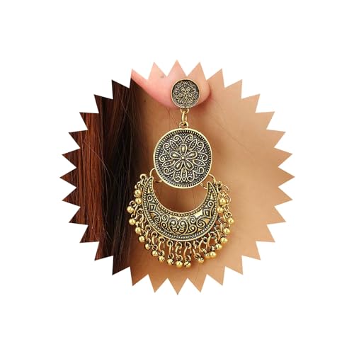 TseenYi Boho Étnico Gitano Aretes Vintage Media Luna Bola Borla Aretes De Oro Disco Candelabro Borla Aro Aretes Retro Gitano Pendientes Colgantes Para Mujeres Y Niñas Regalos