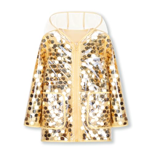 Image of WELAKEN Girls Sequin Raincoat Waterproof Reusable Hooded Outwear Rain Jacket with Lining