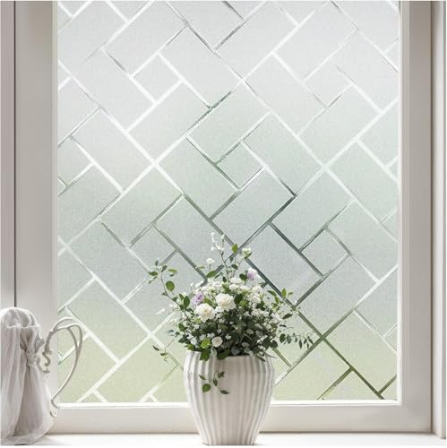 Coavas Frosted Window Privacy Film Static Cling Non-Adhesive for Glass Windows, Heat Control UV Blocking Sun Blocking Anti Glare, Day and Night Bathroom Home Office Cover, 35.4"x118"