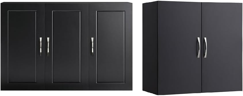 SoBuy Wall Cabinet Laundry Room, Medicine Cabinet for Bathroom Kitchen Garage,Over Toilet Storage Cabinet, 2 Doors+3 Doors, Black FRG231-L-SCH+BZR200-SCH