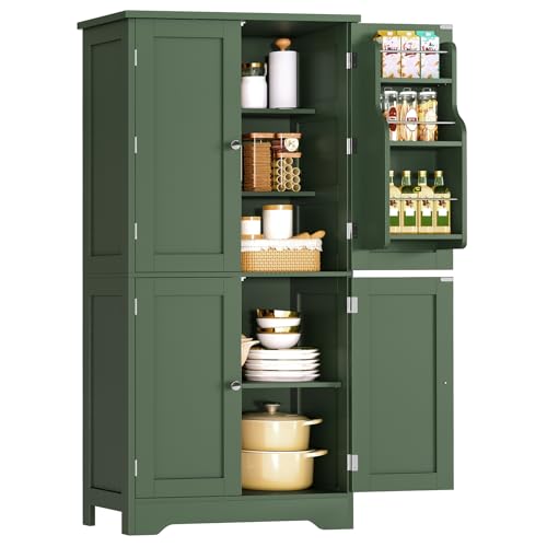 Image of TEENFON 51 inch H Pantry Cabinet with 4 Doors, Kitchen Cabinet with 6 Door Shelves, Kitchen Pantry for Living Room, Dining Room, Bathroom, Green