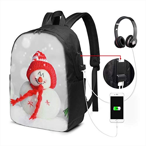 Preisvergleich Produktbild Reise-Laptop-Multifunktions-Reisetasc... Canvas-Schulter-Daypack-Rucksack Mit USB-Ladeanschluss Und Kopfhörerloch Für Teenager Mädchen Jungen -Schneemann Dekoration Schneefall Winter