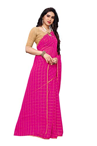 Image of AKHILAM Women's Chanderi Linen Saree with Blouse Piece