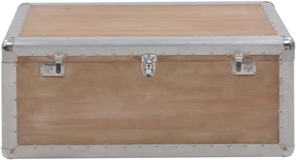 Storage Chest Box Brown Solid Fir Wood, Non-Woven Fabric, Steel Trunk, 20.5x36x15.7 in, Rectangular Blanket Chest for Living Room Storage