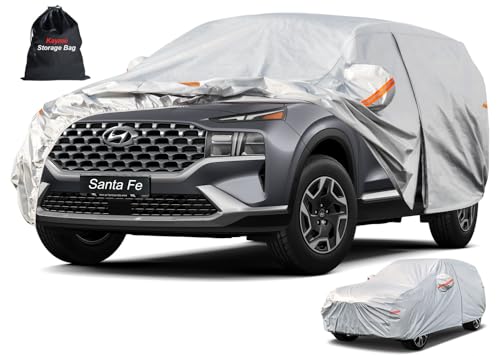 Image of Kayme 6 Layers SUV Car Cover Custom Fit for Hyundai Santa Fe (2006-2025) Waterproof All Weather for Automobiles, Outdoor Full Cover Rain Sun UV Protection.Silver