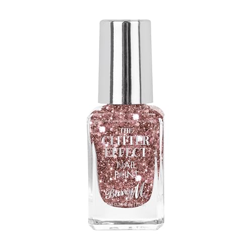 Barry M Glitter Effect Nail Paint, Shade Pink Raving Rose|Pink Glitter Nail Polish