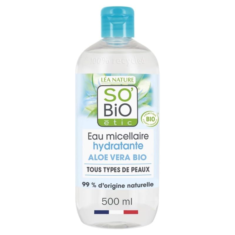 SO BIO - Lotion Micellaire Aloé Vera Bio 500 ml - Nettoyant visage naturel et hydratant - Lot De 3