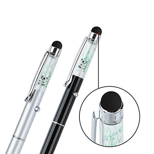 Glovion Panda Gifts Panda Pen Stylus Pen - 3-In-1 Light Up Panda & Capacitive Stylus & Retractable Ballpoint Pen For All Capacitive Touch Screen Devices – 2 Pack (Black, Silver) #TOP1