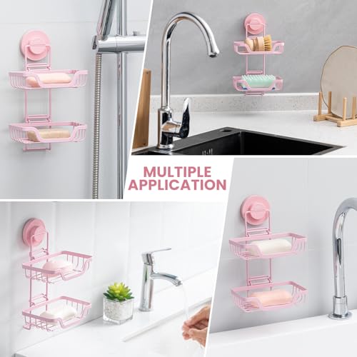 Image of TAILI Soap Holder, Soap Dish Suction Cup with Hooks,Stainless Steel,2 Layer