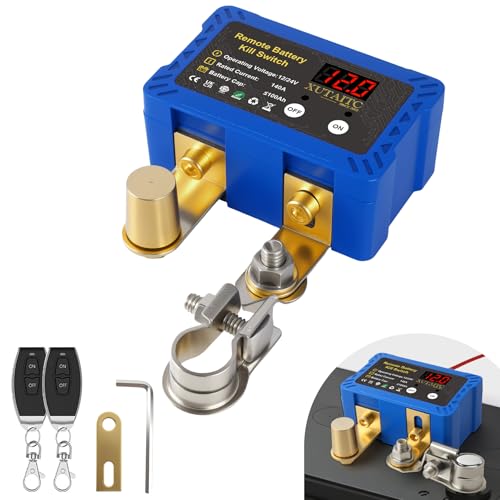 Battery Kill Switch for Car Remote Battery Disconnect Switch 12V/24V 140A with LED Voltmeter Battery Cut Off Kill Switch for Car Anti-Theft & Battery Drain Protection for Vehicle Battery Up to 100AH