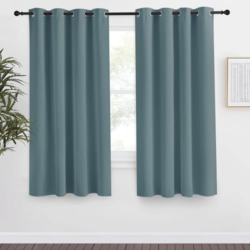 NICETOWN Blackout Curtain 57 inch Length, W55 x L57 Inch, Greyish Blue, 8 Grommets Top, 1 Piece, Thermal Insulated Modern Window Treatment Soundproof Drape Panel for Bedroom/Living Room