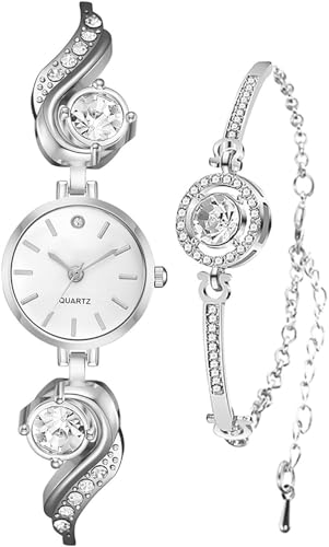 BESTKANG Ladies Watch Leisure Water Diamond Elegant Small and Exquisite Quartz Women's Wrist Watch (Silver White)