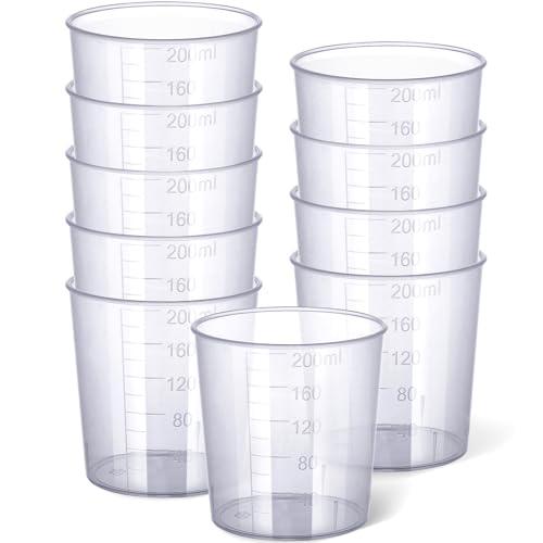 Gartful 200ml Large Measuring Cup - 10 Pack, 6.8oz Plastic Graduated Cups for Resin Epoxy Casting Making, Slime Making, Paint Pouring, Chemical Resistant