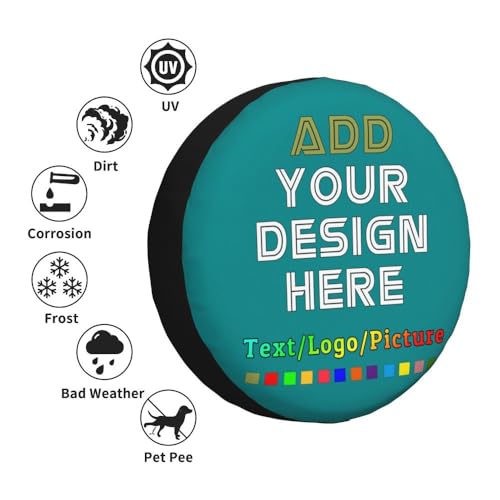 Image of Custom Spare Tire Cover with Logo Photo Text, Personalized Polyester Tire Covers Protectors for Trailer RV SUV and Many Vehicles, Darkcyan