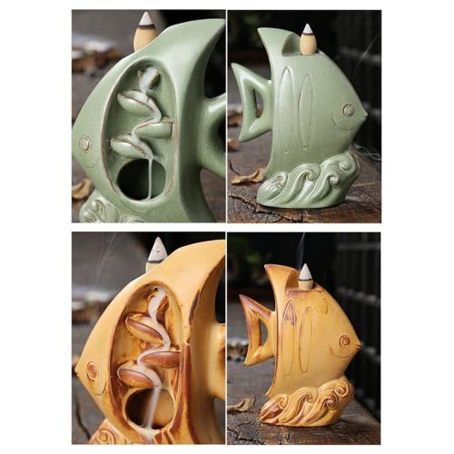 Brûleur d'encens backflow poisson en céramique artisanale émaillée