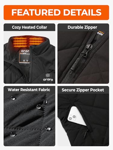 ORORO Quilted Heated Vest for Women, Lightweight Quilted Heating Vest with USB-C Rechargeable Battery (Black,S)