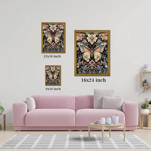 Hand Drawn Sandstone Nature Floral Wall Art, Framed Vintage 3D Textured Butterfly Wall Decor, Gothic Style Flower Insect Print Painting for Living Room Bedroom Home Decor 16x24 inch by Yaneiro - Image 4