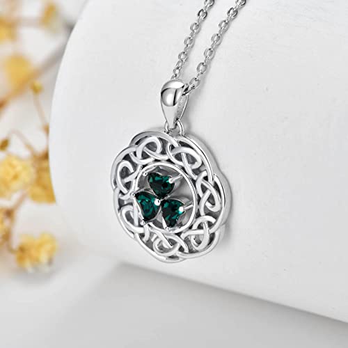 Clover Necklace Sterling Silver Celtic Green Shamrock Pendant Necklaces Irish Jewelry St Patricks Day Gifts for Women3