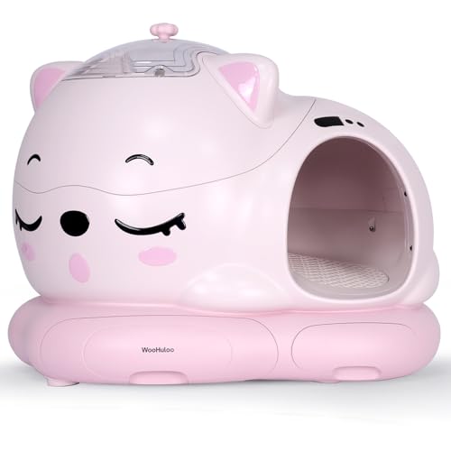 WooHuloo 自動猫用トイレ, 自動お掃除機能付き, 砂落とし機能搭載, 7色カラーバリエーション (ピーチ)