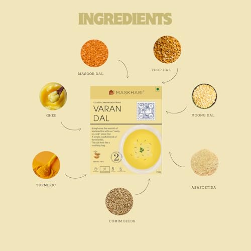 Image of Maskhari Ready To Eat Varan Daal, Pure vegetarian, Heat & Eat 150g | Ready to Eat Indian Food In Minutes, No Preservatives or Artificial Color | Instant Healthy Meal for Travel & Busy Life Style