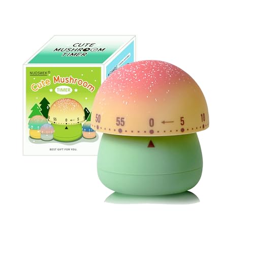 NUOSWEK Cute Mushroom Timer for Kids, High Volume Mechanical Kitchen Timer, Wind Up 60 Minutes Manual Countdown Timer for Classroom, Home, Study and Cooking (Green)