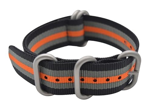 Alxptino Colorful Nylon Watch Band for Men - Watch Strap Replacement with Brushed Buckle (Black/Grey/Orange 22mm)