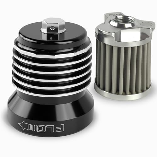PC Racing FLO Reusable Spin-On Oil Filter PCS4BC Black with Polished Fins High-Flow Filter for Harley Touring Street Glide Road Glide Road King Bagger Twin Cam & Milwaukee-Eight Engines