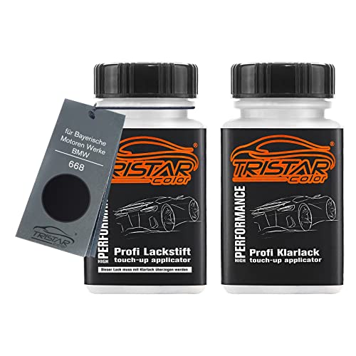 TRISTARcolor Autolack Lackstift Set für Bayerische Motoren Werke/BMW 668 Glanzschwarz/Schwarz II Basislack Klarlack je 50ml