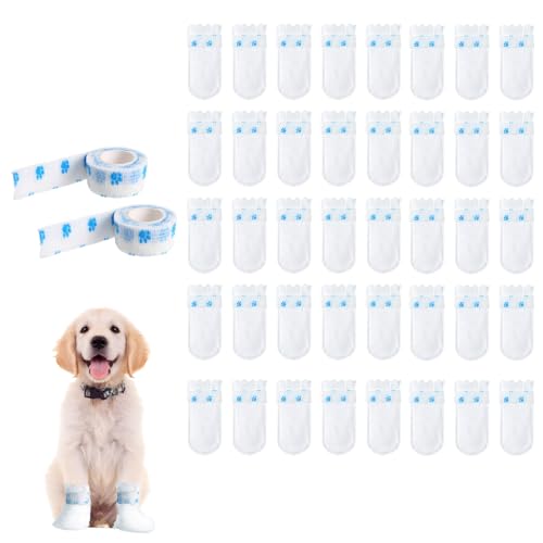 40Pcs Disposable Dog Booties with 2Roll Dog Paw Bandage for Paw Protection pet Feet Covers Pet Shoes Wound Recovery Protectors