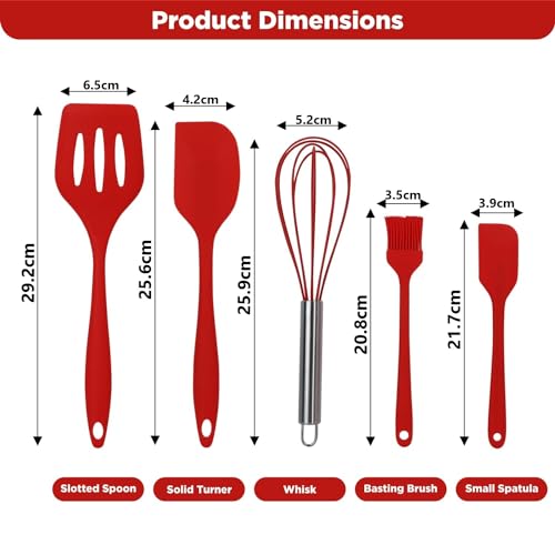 Image of Baskety Food Grade Silicone Rubber Spatula Set Non-Stick Kitchen Utensils for Baking, Cooking & Mixing (Red)
