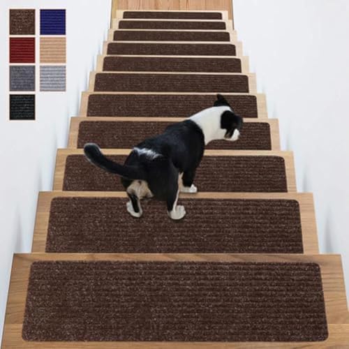 Alfombrillas para escaleras de poliéster TPE 16 uds color rojo oscuro 76x20 cm 8