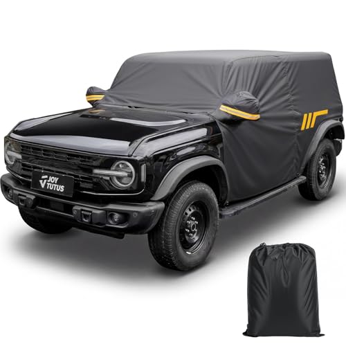 JOYTUTUS Waterproof Cab Cover for Bronco 4 Doors 2021-2026 420D PU Coated Oxford Fabric Car Cover with UV50+ Protection Driver Side Zipper Access Reinforced Hooks & Straps - Windproof Rain Shield
