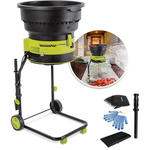 Broyeur à feuilles électrique, broyeur à compost, broyeur électrique 8000 tr/min avec roues et sac de rangement, pour le nettoyage de la cour, le compostage,10mpowercord