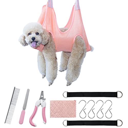 U-PTYTM Pet Grooming Hammock Harness for Dogs & Cats, Dog Grooming Hammock for Nail Trimming, Pet Grooming Hammock Helper with Nail Clippers, Pet Comb, Nail File, Cleaning Cloth, Suspension Kits