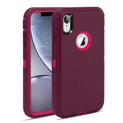 Ballaber Case for iPhone XR Defender Cover Durable Heavy Duty Full Body Shockproof 3 in 1 Protective Shell for Women Hard Bumper Soft Silicone Anti-Scratch for Apple iPhone XR 6.1 inch (Wine red)