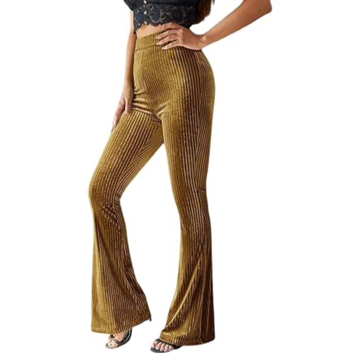 Pantalon évasé décontracté velours taille haute femme fluide et long