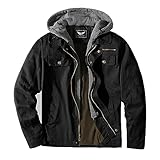 JYG Men's Lightweight Military Cotton Jacket Casual Long Sleeve Outerwear Coat with Removable Hood (Black,M)