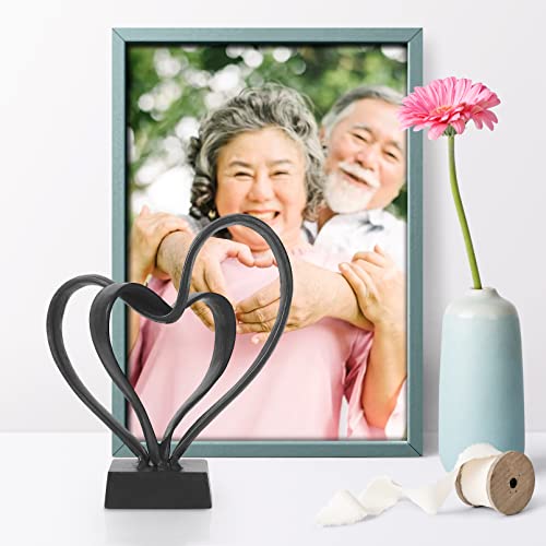 DreamsEden Cast Iron Interlock Hearts & Rose Sculpture, Anniversary Romantic Gift for Couples, Valentines Wedding Keepsake, Home Decor Statue - Image 6