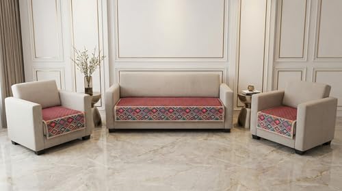 Image of Velvet Quilted Sofa Cover Mat Seat & Back, 3+1+1 Set, Total L115in H32in (3+1+1), Piyazi Color,Anti Skid Backing, 6in Hanging Strap Design, Washable Soft, Style -Piyazi-S311