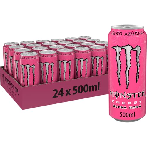 Monster Energy Ultra Rosá, Bebida Energética Sin Azúcar, Pack 24 latas de 500 ml