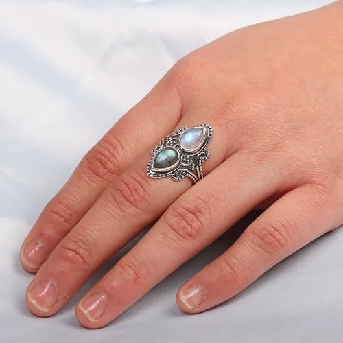 Sterling Silver Ring For Womens Genuine Labradorite Moonstone Ring Beautiful Rainbow Moonstone, Labradorite Silver Ring Handmade Statement Ring Promise Ring Natural Gemstone Ring Labradorite Rings Gift For Mom Wife Sister her4
