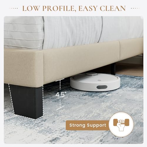 image for SHA CERLIN King Platform Bed Frame with Upholstered Fabric Headboard, 