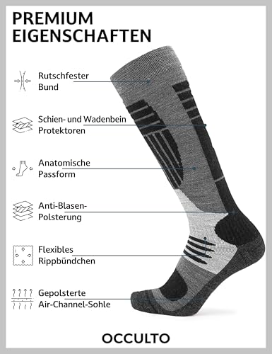 Occulto Herren Skisocken 2er Pack, 4er Pack (Modell: Felix) 2 Paar Schwarz 43-46