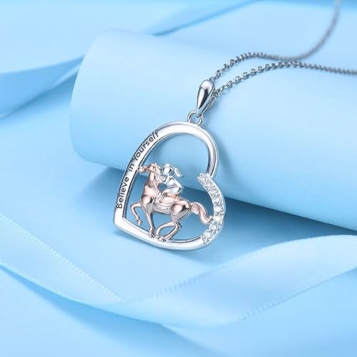 Silver Horse Necklace for Girls Women | Silver Horse Necklace Gifts for Teen Girls, Engraved Believe In Yourself Spirit Riding Horse Free Jewelry Gifts for Birthday Christmas Gifts for Girls4