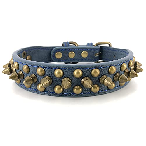 Spiked Studded Dog Collar,Protect The Dog’s Neck from Bites. - Fit SmallMedium & Large Dogs (Retro Blue,XS)