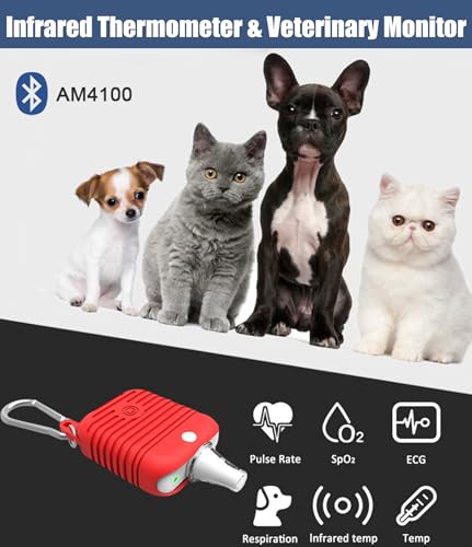 Pepultech Veterinary Pulse Oximeter Monitor for Dogs, Rechargeable Spo2 Oximeter Monitor for Cats, Bluetooth ECG Monitor Equipment for Pets, Portable Non-Contact Thermometer,Easy Operation & BLE4.0 Connection