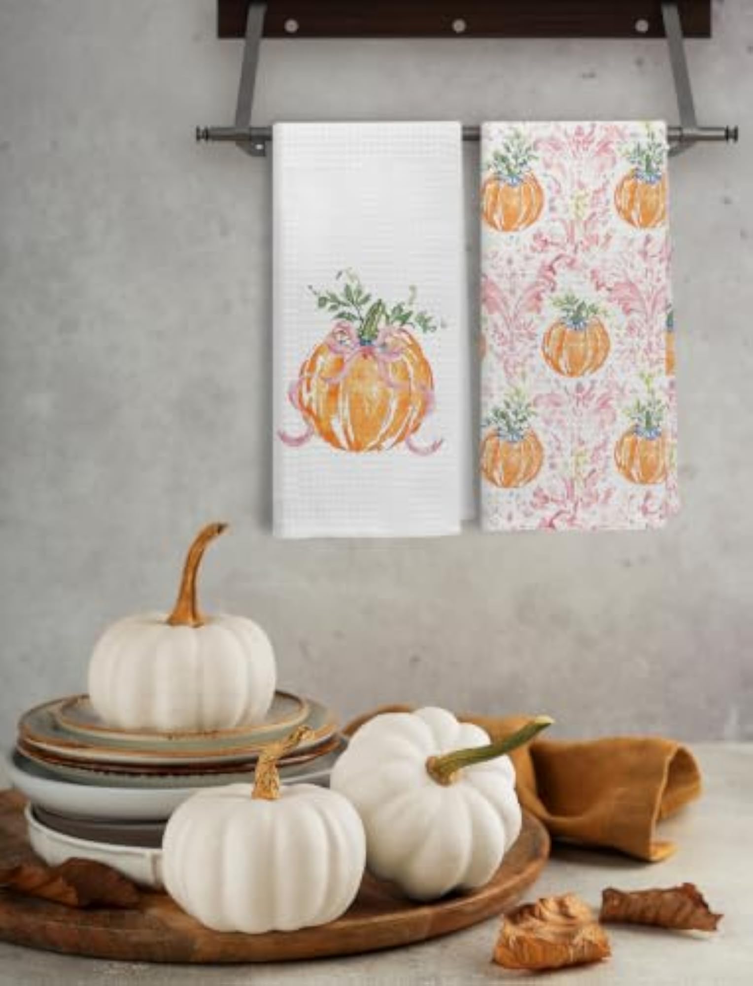 Grandmillennial Pink Fall Pumpkin Kitchen Towels