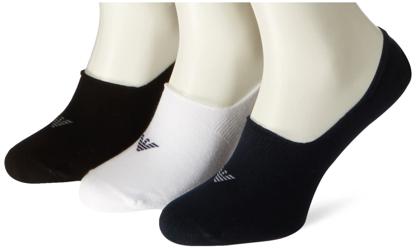 Emporio Armani Underwear Men's 3-Pack Invisible Socks With Jacquard Eagle 3-Pack Invisible Socks, Multicolor, S/M